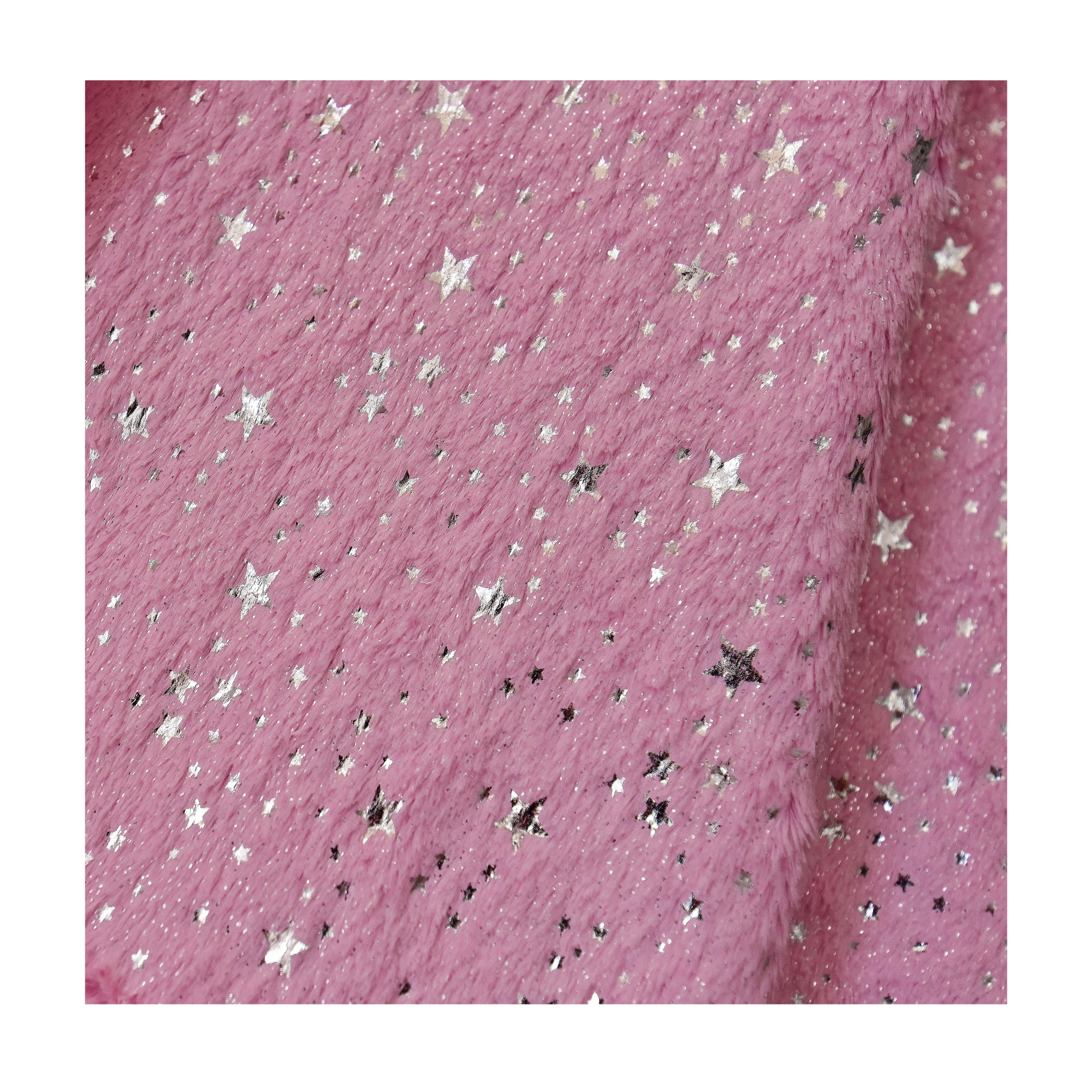 tecido de pelúcia estampado em folha de estrela glitter de pele sintética estampado com folha