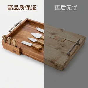 Plateau de service rectangulaire en bois massif d'acacia avec emplacements pour couteaux, pour fromages, fruits et plats froids, usage banquet - Product Image 4
