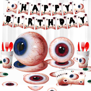 HLC Creative Halloween City Big Eyes Theme Party Dinning Table Set Paper Towel Banner Disposable Tableware Set Party Supplies - Product Image 1