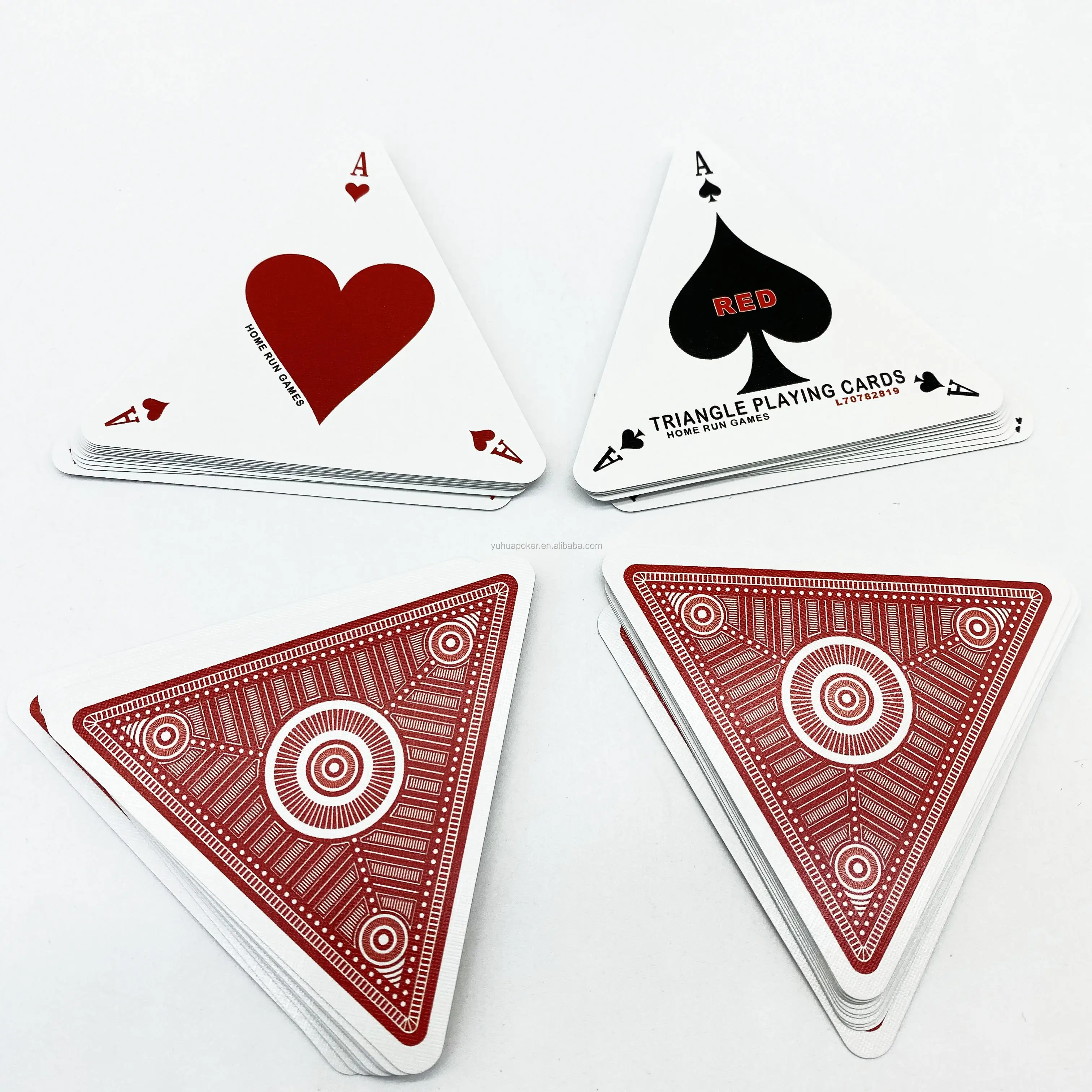 도매 인쇄 홀수 모양의 삼각형 프로 모션 포커 종이 광고 카드 놀이 사용자 지정 디자인 라운드 카드 놀이