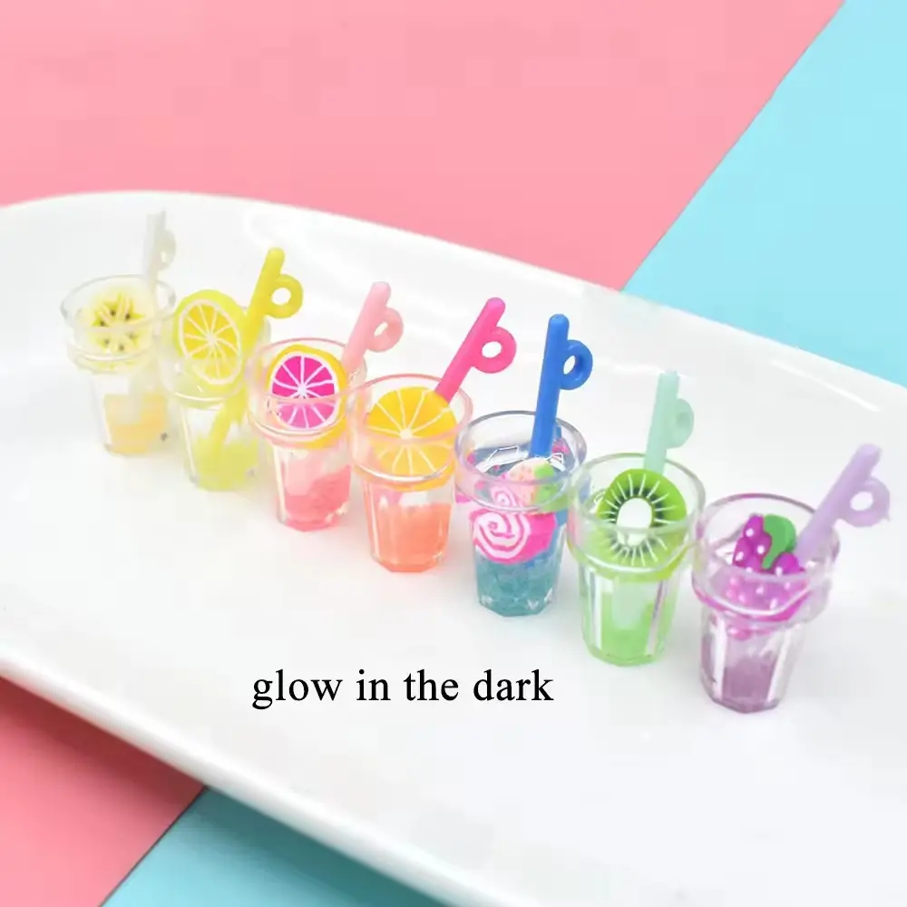 Crafted New 3D Miniature Fruit Drink Cup Bottle Glowing in the Dark Effect Resin Pendant Charm for Souvenirs or Model Products