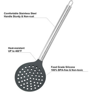 Juego de utensilios de cocina de silicona gris con mango de acero inoxidable, herramientas para cocinar y hornear con soporte metálico de almacenamiento - Product Image 3