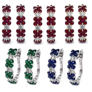 Boucles d'oreilles créoles en or blanc 18 carats massif avec rubis naturels et diamants VS, motif floral, fabrication OEM sur mesure, luxe haut de gamme, cadeau pour mariée ou épouse - Product Image 4