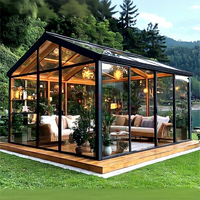 Véranda haut de gamme toutes saisons avec panneaux en verre trempé, conception modulaire et toit à pignon pour cour et jardin, jardin d'hiver