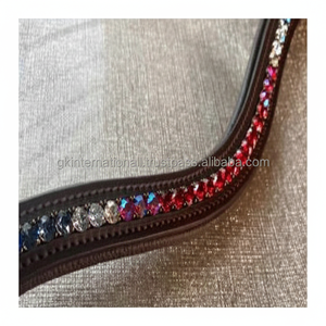 Bande de sourcils en cuir pour cheval, couture complète avec perles colorées et chaîne en métal cristal, prix de gros, 2021 - Product Image 1