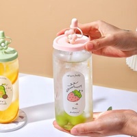 Gobelet en verre borosilicate haute résistance, résistant aux hautes températures, compatible lave-vaisselle et micro-ondes, avec couvercle imprimé fruits de dessin animé, tendance, avec paille