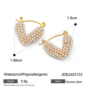 <span class=keywords><strong>Orecchini</strong></span> a Cerchio J&D Antitarnish in Acciaio Inossidabile 18K, Gioielli da Matrimonio a Forma di V con Perle - Product Image 5