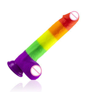 Prix usine arc-en-ciel gode gros Silicone Super doux coloré gode avec balle et ventouse jouets sexuels pour adultes pour les femmes - Product Image 3
