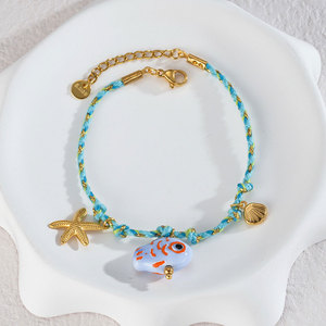 Hawaiian 316L Stainless Steel Wholesale Fashion <b>Bracelets</b> & <b>Bangles</b> 14k 18k Gold Plated Ocean Starfish String <b>Bracelet</b> for Women - Product Image 6