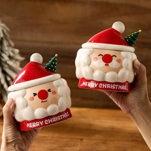 Taza de Cerámica Creativa de Santa Claus con Tapa, Diseño Navideño de Dibujos Animados para Regalos Navideños - Product Image 1