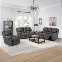 HOMERS Manuelles Relaxsofa-Set 3+2+1 aus Echtleder mit Drahtlosem Ladegerät, Massagefunktion und Drehbarem Holzrahmen