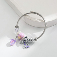 Bracelet en acier inoxydable argenté, simple et tendance, avec pendentif en alliage feuille libellule, réglable