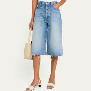 DiSai Denim Manufacturer the Damaged Raw Hem Fray Denim Culottes <strong>Shorts</strong> Over the <strong>Knee</strong> <strong>Length</strong> <strong>Womens</strong> <strong>Short</strong> Jeans - Product Image 2