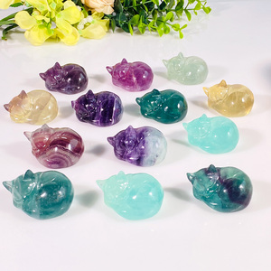 Bán buôn tinh thể tự nhiên thủ công mỹ nghệ đầy màu sắc fluorite ngủ mèo fluorite đá động vật khắc cho bàn trang trí - Product Image 5