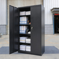 Armoire de classement en acier à deux portes battantes, verrouillable, noire, pour bureau, maison, école, meuble de rangement