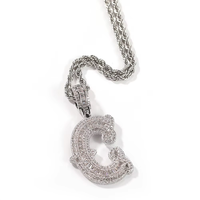 Liontin Huruf Abjad A-Z Model Baguette Glam, Inisial Huruf Tunggal Berhiaskan CZ Tebal, Kalung Trendi dan Stylish untuk Wanita, Pria, dan Rapper