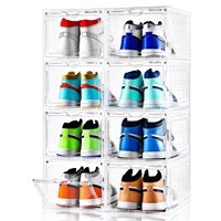 Organisateur de chaussures Hangyue amélioré, design européen, très grand, lot de 12 boîtes à chaussures empilables en plastique transparent, ouverture frontale, convient aux pointures américaines