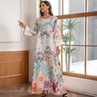 Robe longue de luxe en polyester à imprimé floral perlé pour femme, élégante, ornée de perles, modeste, faite main, pour l'Aïd, Abaya en polyester perlé