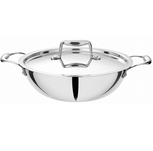 Wok Kadhai 20 cm en acier inoxydable 304 de qualité supérieure, idéal pour la friture profonde, les sauces, les accompagnements et les repas en famille - Product Image 4