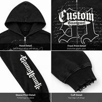 Fabricants de vêtements surdimensionnés – Sweat à capuche unisexe personnalisé en coton épais, imprimé, vieilli et délavé, avec fermeture éclair