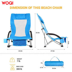 เก้าอี้ชายหาดพับได้ Woqi สีฟ้า สำหรับตั้งแคมป์กลางแจ้ง พนักพิงสูง พร้อมที่วางแก้วและช่องเก็บของด้านข้าง - Product Image 2