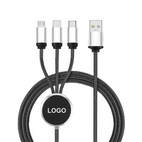 Kabel Data Pengisian Daya Ponsel Empat-dalam-Satu dengan Logo LED Bercahaya, Anyaman Kepang, Konektor Tipe-C, Hadiah Bisnis