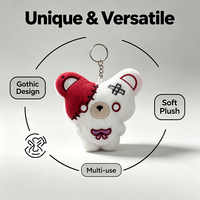 Nouveau produit : Porte-clés en peluche Scar Bear, adorable ours patchwork demi-visage, breloque de sac gothique avec anneau métallique