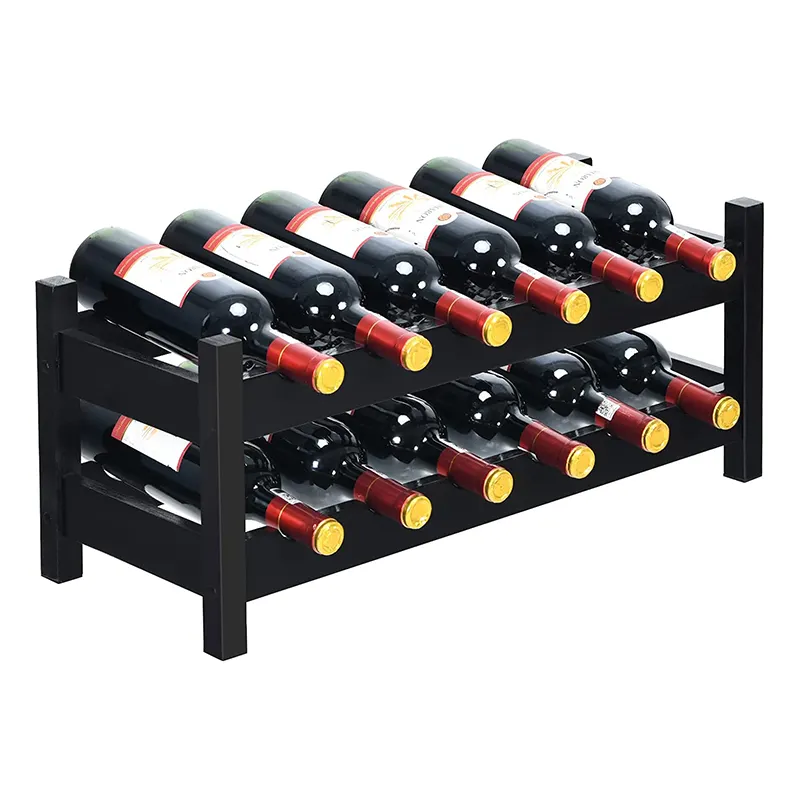 Bambus 2-Tier Wein Display Rack Freistehende Wein regal Arbeits platte Weinflaschen halter Perfekt für Zuhause & Küche Schwarz