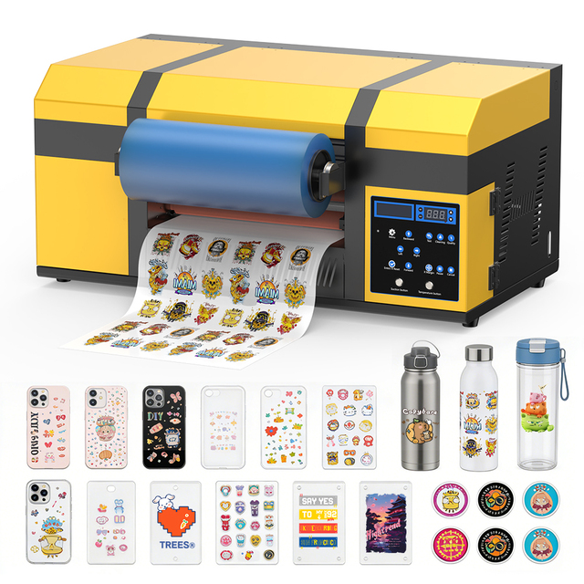 New Upgrade Multicolor 30cm XP600 A3 Varnish Roller Sticker Printer UV DTF Printer With Laminator for  AB Film Bottle Cup Wrap