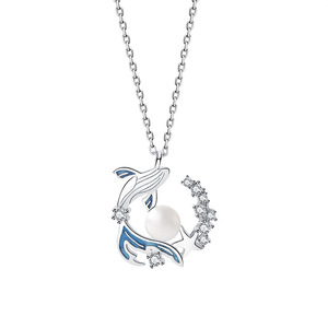 S925 <b>Sterling</b> <b>Silver</b> Dolphin <b>Pearl</b> Zircon <b>Necklace</b> Cold Tone Atmosphere Niche Exquisite Ladies Temperament Clavicle Chain - Product Image 1
