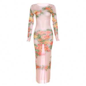 <span class=keywords><strong>Abito</strong></span> Slim Fit a maniche lunghe con stampa floreale, nuova prospettiva Sexy in rete da donna estiva a vento - Product Image 6