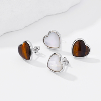 Expédition rapide 925 argent Sterling coquille blanche oeil de tigre pierre forme de coeur femmes pépite boucles d'oreilles bijoux usine en gros