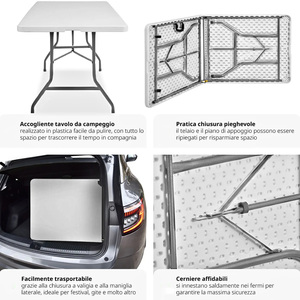 Rectangular Plastic Folding <b>Table</b> 180X71X74 Cm Resin Structure Catering Use - Product Image 4