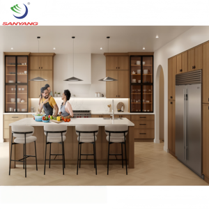 خزائن مطبخ فاخرة مخصصة حديثة من خشب البلوط الأبيض بتصميم نحيف من الشركة المصنعة في فيتنام - Product Image 3