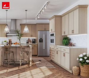 Alland Modern Minimalist <strong>Thin</strong> Shaker Framed Wood Grain Kitchen Cabinet With Marble Countertop and Glass <strong>Cupboard</strong> - Product Image 1