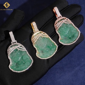 ZUANFA 18K Gold Jade Buddha Pendant With Round Brilliant Cut Diamonds Bezel Setting Luxury Themed Pendants Unisex Pendant - Product Image 2