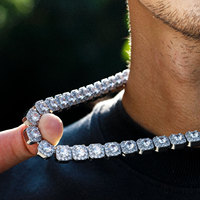 Collier chaîne à maillons en laiton plaqué or avec gros zircon carré de 10 mm, style Hip Hop, certifié par une tierce partie, pour anniversaire de mariage