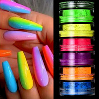 Ensemble de 6 pots de poudre fluorescente néon pour ongles, poudre de paillettes brillante pour ongles, poudre ultra fine, décorations pour manucure