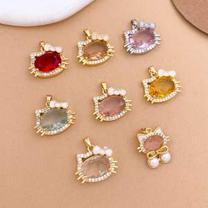 Pendentif en laiton plaqué <span class=keywords><strong>or</strong></span> HD409, breloque mignonne en forme de chaton, thème dessin animé, meilleure vente, accessoires de bijoux DIY de haute qualité - Product Image 1