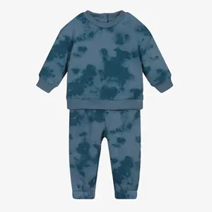 Conjunto de ropa con estampado de teñido anudado personalizado para bebés, sudadera de algodón y poliéster con cuello redondo, para trotar