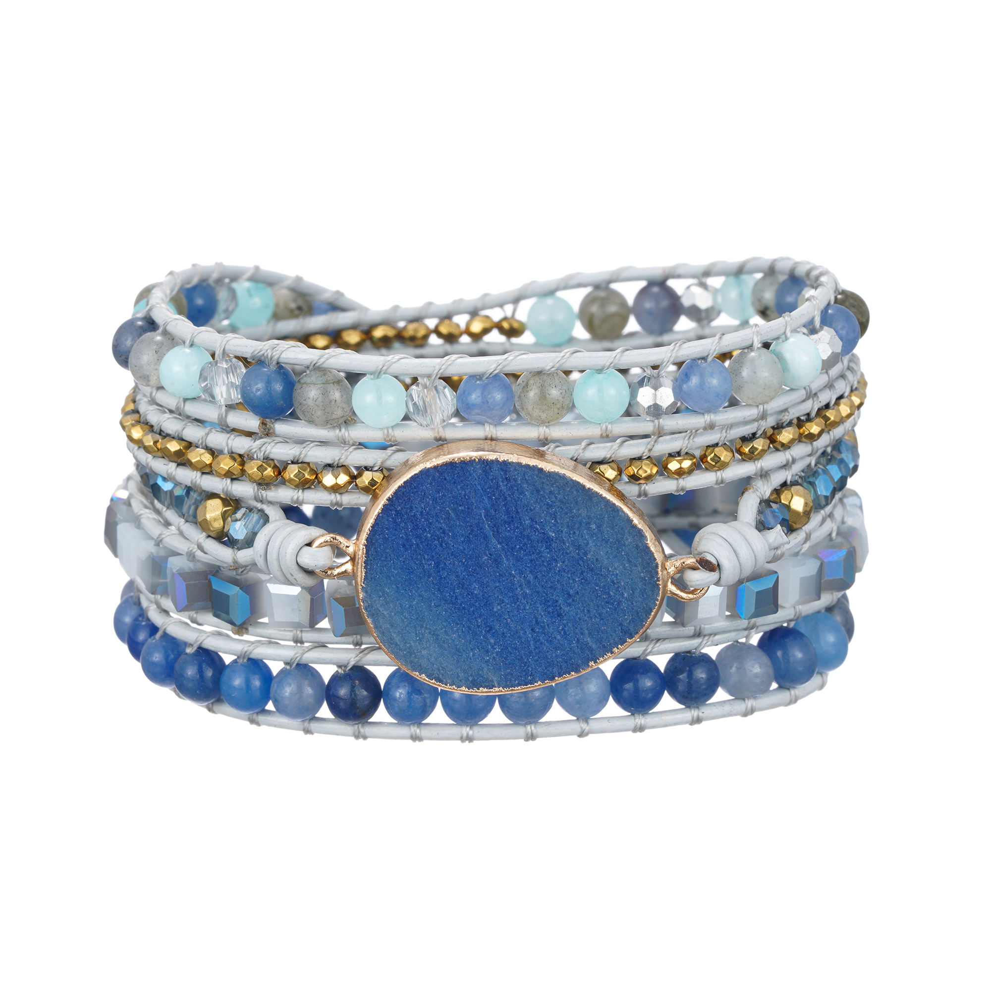 Exclusive Wrap Bracelets Jewelry Handmade Natural Stone Blue Aventurine  Leather Wrap Bracelet Cuff Bangles Bracelets Women Gifts