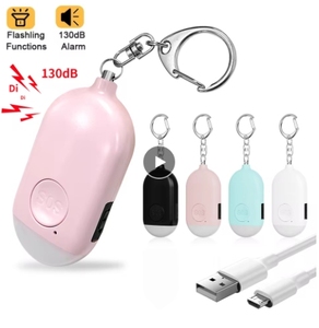 Nhà Máy Cá Nhân Báo Động USB Có Thể Sạc Lại 130 dB Loud An Toàn Còi Báo Động Còi Với Đèn LED Ánh Sáng Cảnh Báo Móc Chìa Khóa Cho Phụ Nữ Tự Vệ - Product Image 2