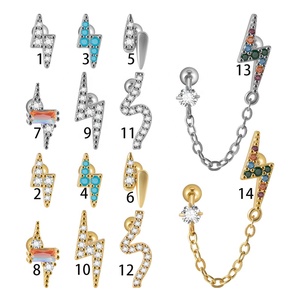Lightning zircone catena dell'orecchio pendente in <span class=keywords><strong>acciaio</strong></span> <span class=keywords><strong>chirurgico</strong></span> cartilagine Tragus elica con lobo orecchino bilanciere Piercing gioielli con perla principale - Product Image 1