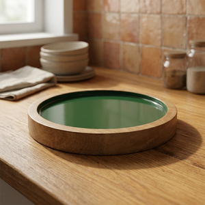 Bol de service artisanal en bois de manguier écologique, design moderne, intérieur violet brillant, vaisselle décorative pour fêtes, prix abordable - Product Image 1