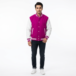 Chaquetas Letterman Personalizadas con Hombros Caídos, Chaqueta Universitaria de Béisbol, Fabricación en Pakistán, Precio con Cuero Genuino - Product Image 1