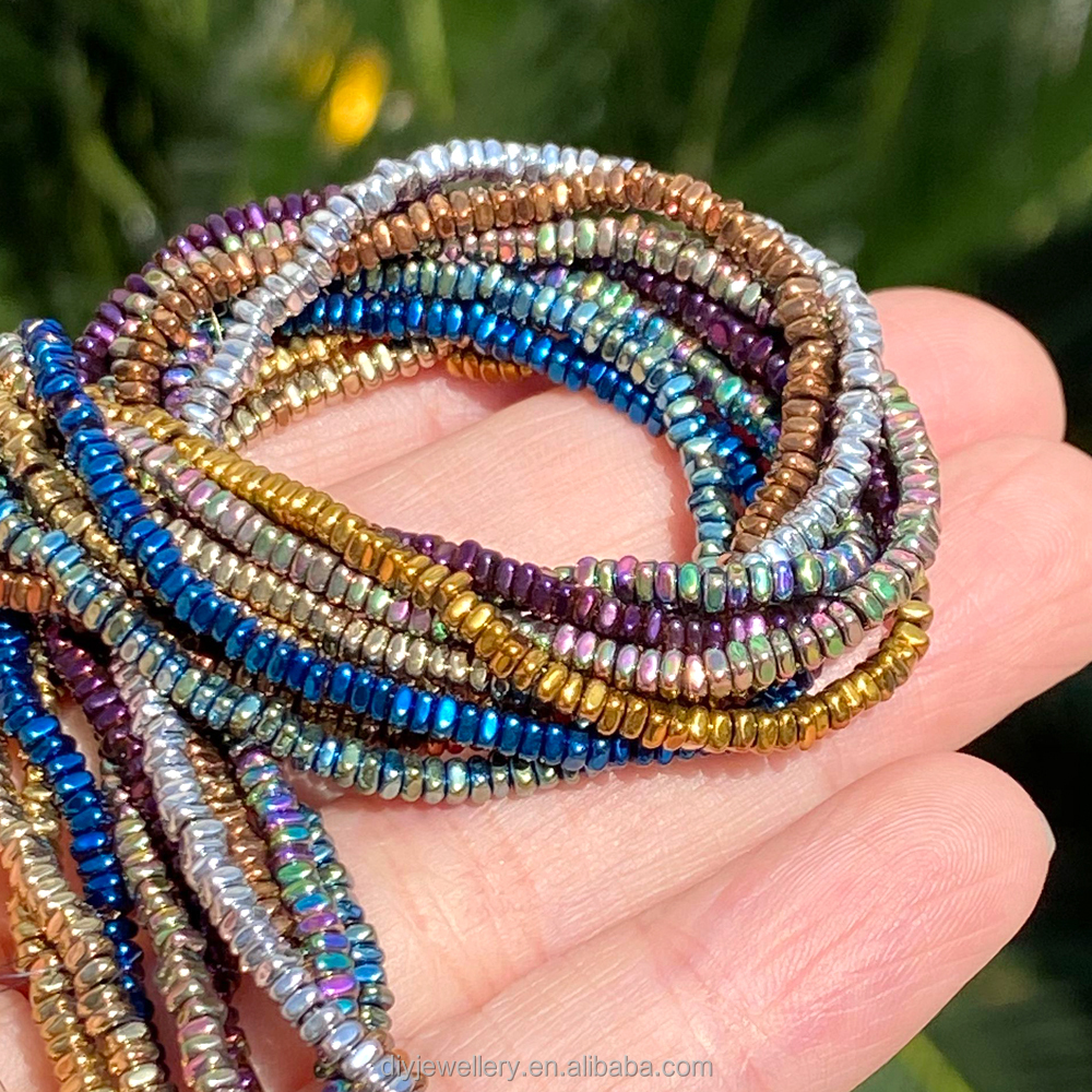 2x1mm 340pcs Natural Stone Beads Rounded Corner Squares Hematite Loose Beads for Jewelry Making DIY Bracelets Accessories