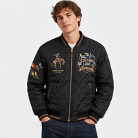 Blouson Bomber Matelassé Hiver en Nylon et Polyester Brodé Style Western Streetwear, Veste Universitaire Oversize Tendance avec Logo Personnalisé pour Hommes