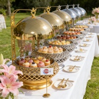 Plats de service chauffants dorés suspendus de luxe pour traiteur, buffet, réchauds alimentaires pour mariage et gala