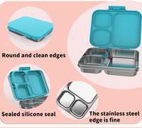Boîte à bento en acier inoxydable pour enfants, récipient alimentaire avec couvercle en silicone anti-fuite, compartiments, passe au lave-vaisselle, boîte à lunch