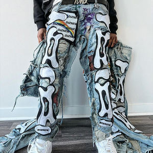 جينز ديزنيو الشركة المصنعة مخصص التصحيح الشارع ارتداء تدمير غسلها عرس فضفاضة مكدسة مضيئة الرجال الجينز ملابس الرجال الصيف - Product Image 1